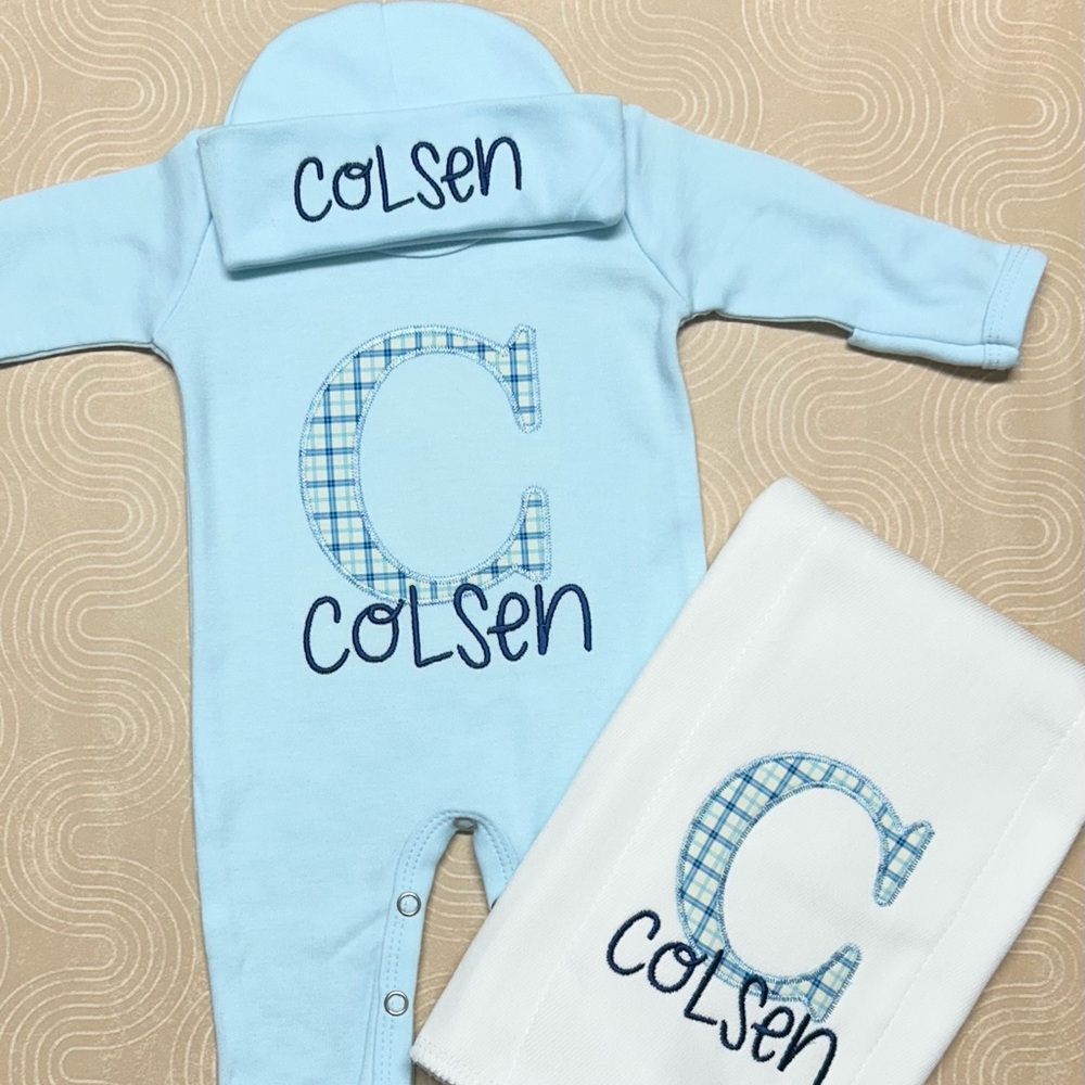 Personalized baby boy coming home set custom made to order